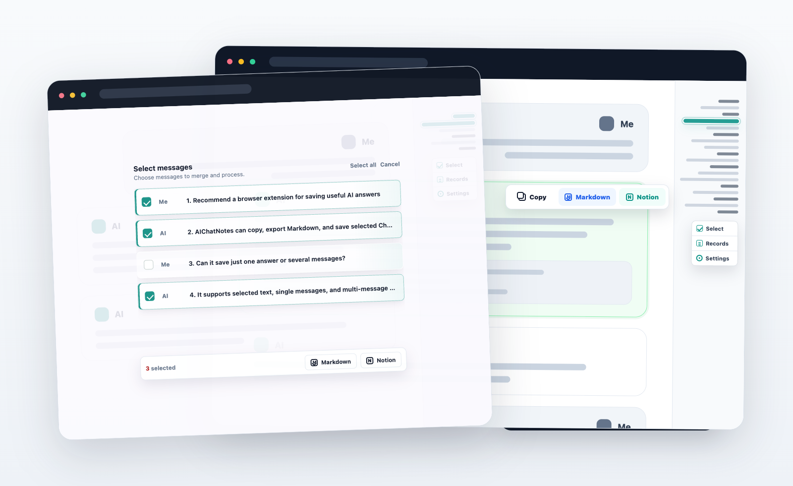 ChatGPT message tools, multi-select, and navigator